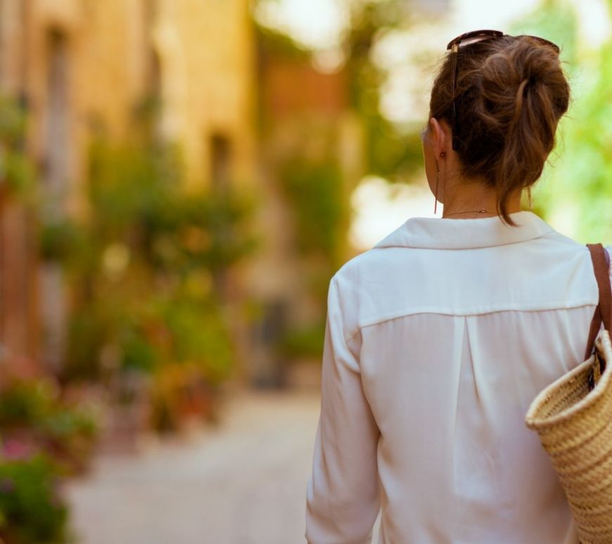 Woman walking in the Summer in Europe