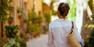 Woman walking in the Summer in Europe